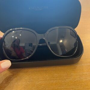 Real Coach Black Leather-Look Sunglasses Case and Sunglasses